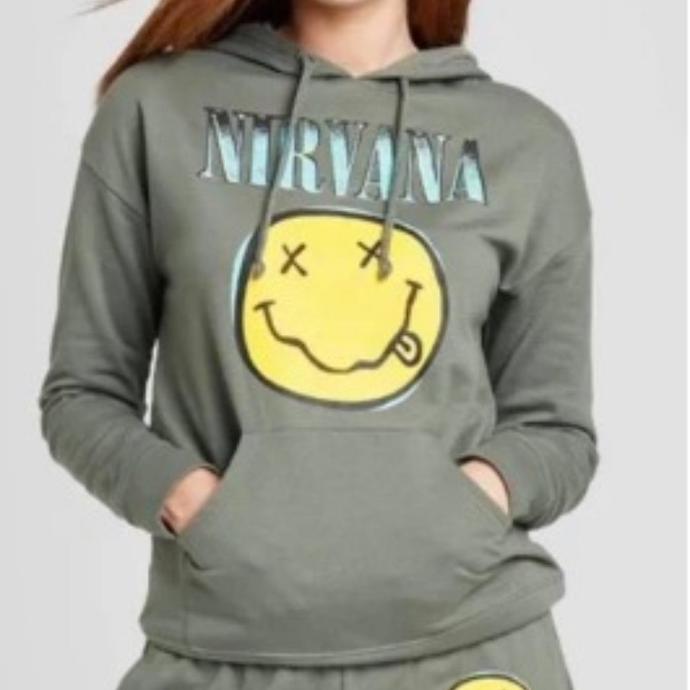 NIRVANA 2020 Inverted Smile Grey Green Hoodie Cotton Blend 2020 Collection XS